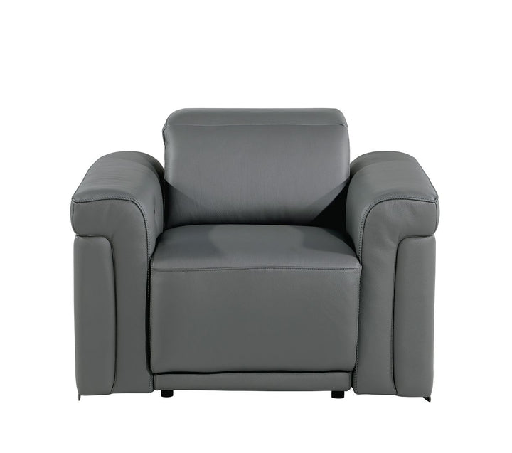 DivanItalia 1126 Top Grain Italian Leather Power Reclining Chair with Power Headrests - Dark Gray