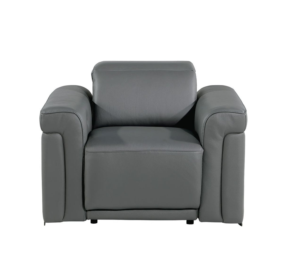 DivanItalia 1126 Top Grain Italian Leather Power Reclining Chair with Power Headrests - Dark Gray