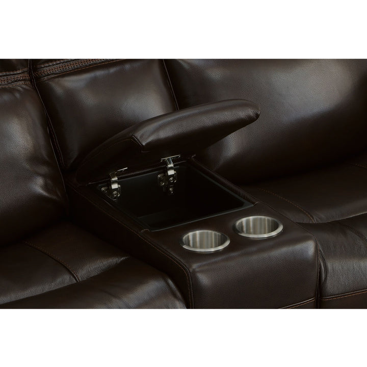 Jackson Leather Power Reclining Loveseat with Console &amp; Power Headrests in Dark Brown