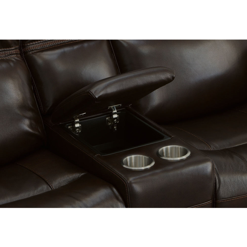 Jackson Leather Power Reclining Loveseat with Console & Power Headrests in Dark Brown