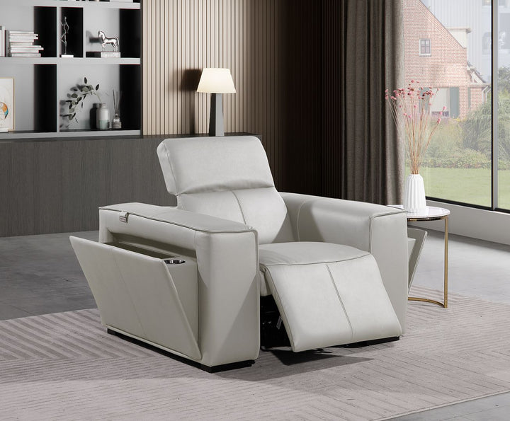 DivanItalia 1224 Top Grain Italian Leather Power Reclining Chair with Power Headrests - Light Gray