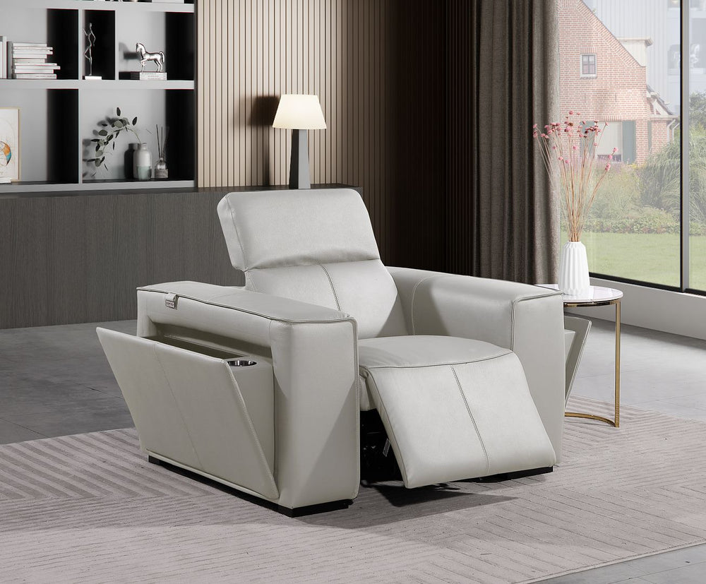 DivanItalia 1224 Top Grain Italian Leather Power Reclining Chair with Power Headrests - Light Gray