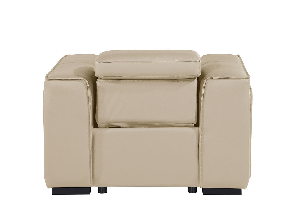 DivanItalia 1224 Top Grain Italian Leather Power Reclining Chair with Power Headrests - Beige