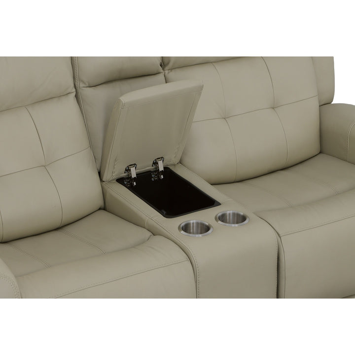 Grant Leather Power Reclining Loveseat with Console &amp; Power Headrests in Ivory