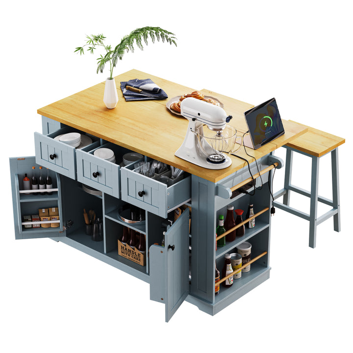 53-inch-blue-kitchen-island-cart-with-drop-leaf-and-power-outlet