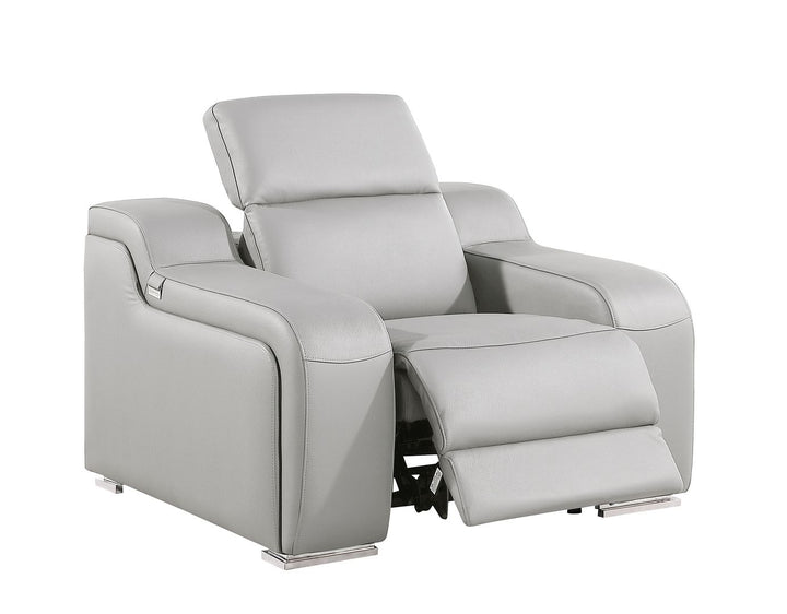 DivanItalia 1116 Top Grain Italian Leather Power Reclining Chair with Power Headrests - Light Gray