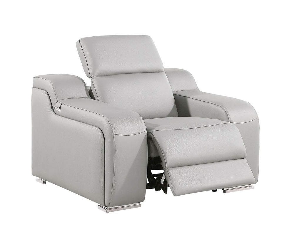 DivanItalia 1116 Top Grain Italian Leather Power Reclining Chair with Power Headrests - Light Gray