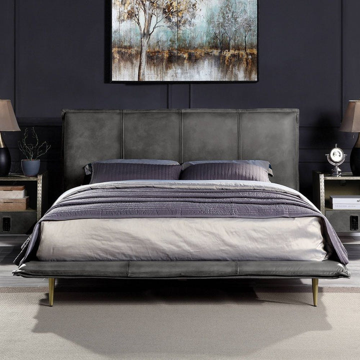 ACME Furniture Metis Eastern King Bed Gray Top Grain Leather