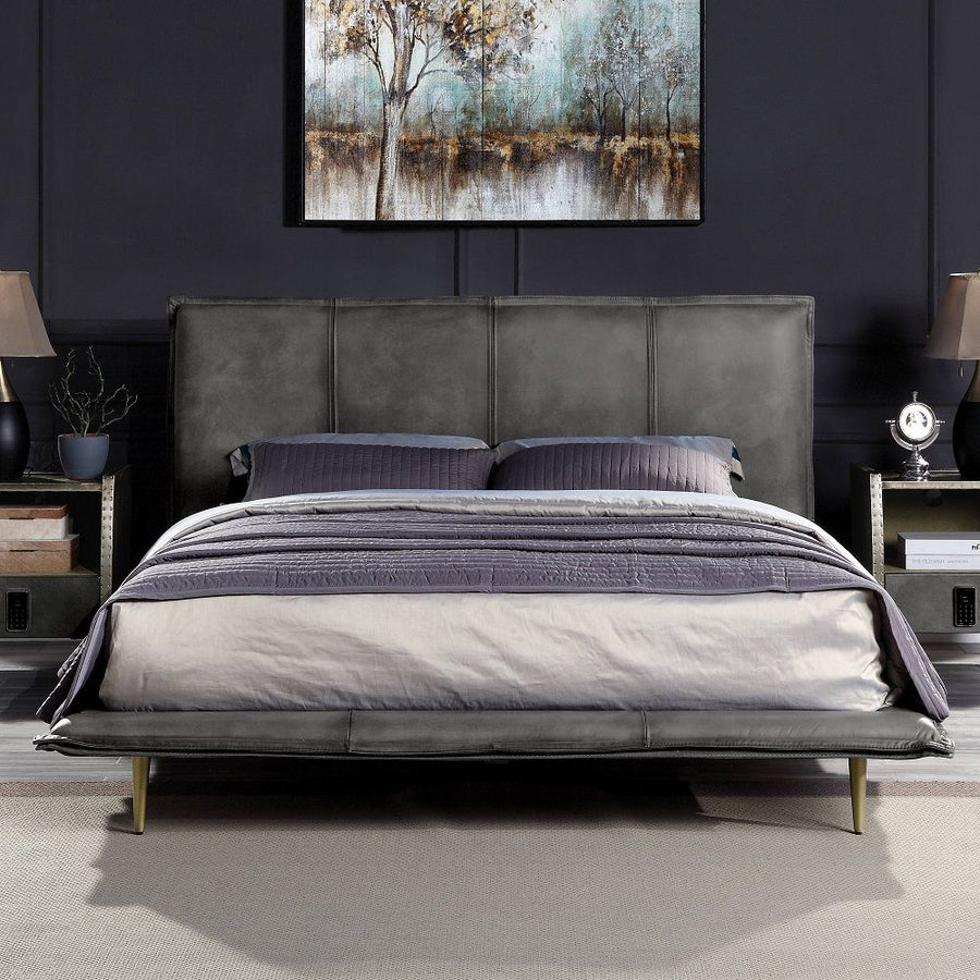 ACME Furniture Metis Eastern King Bed Gray Top Grain Leather