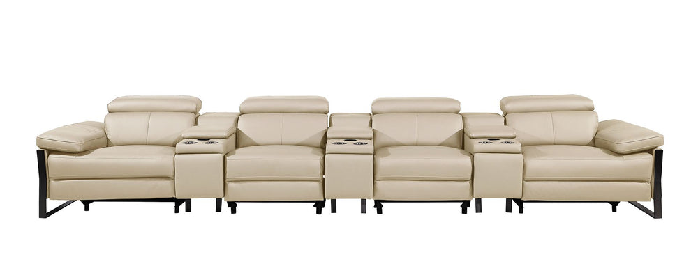 DivanItalia 1246 Modular Power Triple Reclining Triple Console Sofa with Power Reclining Headrests – Top Grain Italian Leather - Beige