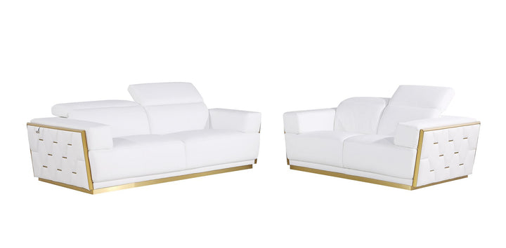 DivanItalia 1111 2-Piece Sofa Set with Adjustable Headrest in Top-Grain Italian Leather - White