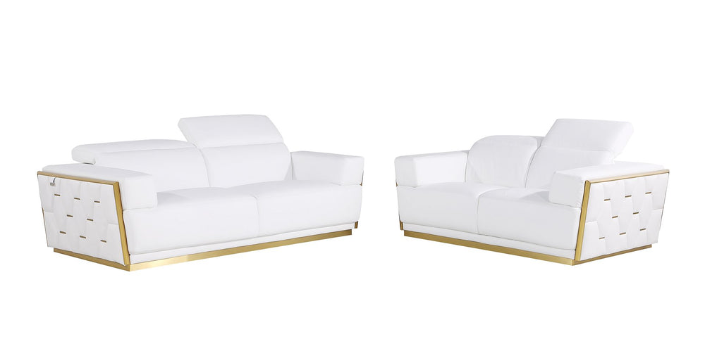 DivanItalia 1111 2-Piece Sofa Set with Adjustable Headrest in Top-Grain Italian Leather - White