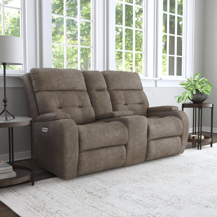 Strait Leather Power Reclining Loveseat with Console &amp; Power Headrests