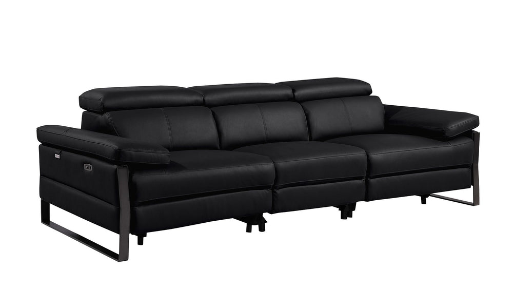 DivanItalia 1246 Modular Power Triple Reclining Sofa and Console Loveseat Set with Power Headrests – Top Grain Italian Leather - Black