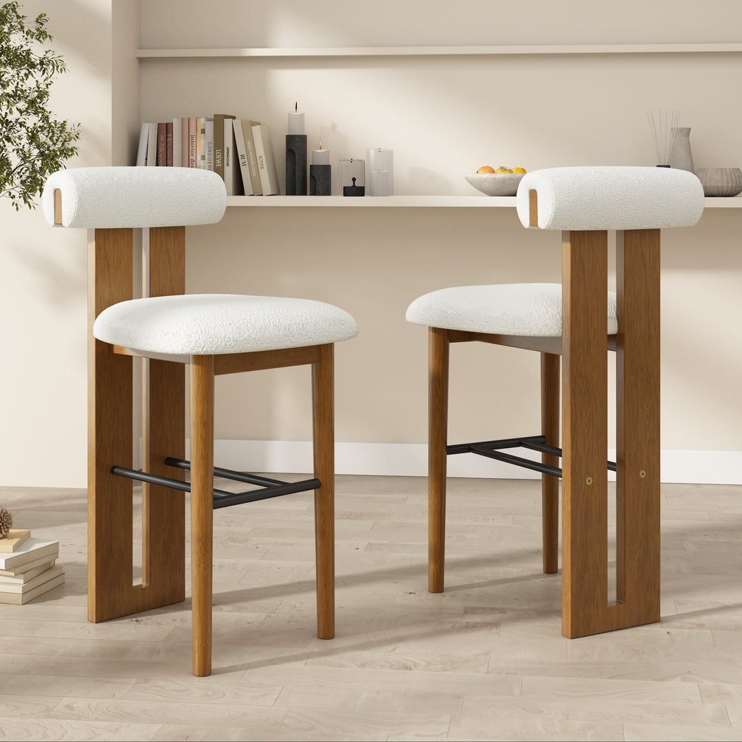 Renee Cloud Back Barstool – Walnut &amp; White (Set of 2)