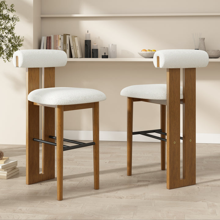 Renee Cloud Back Barstool – Walnut &amp; White (Set of 2)