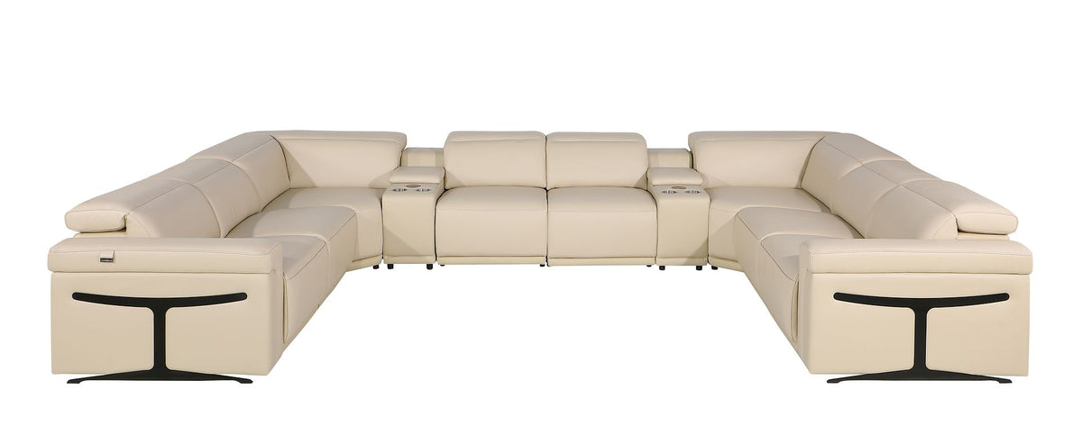 DivanItalia 1126 10-Piece U-Shaped Sectional Sofa in Top Grain Italian Leather with 4 Power Recliners & Power Headrests - Beige