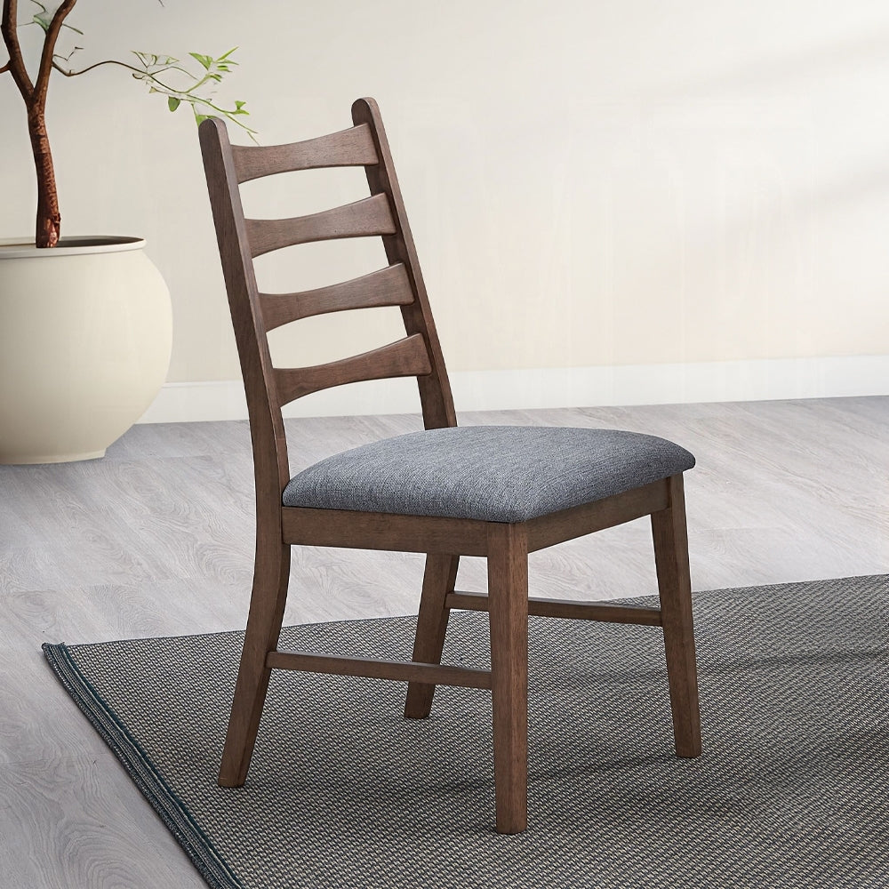 Walnut Finish Dining Chair with Dark Gray Linen & Solid Wood Back