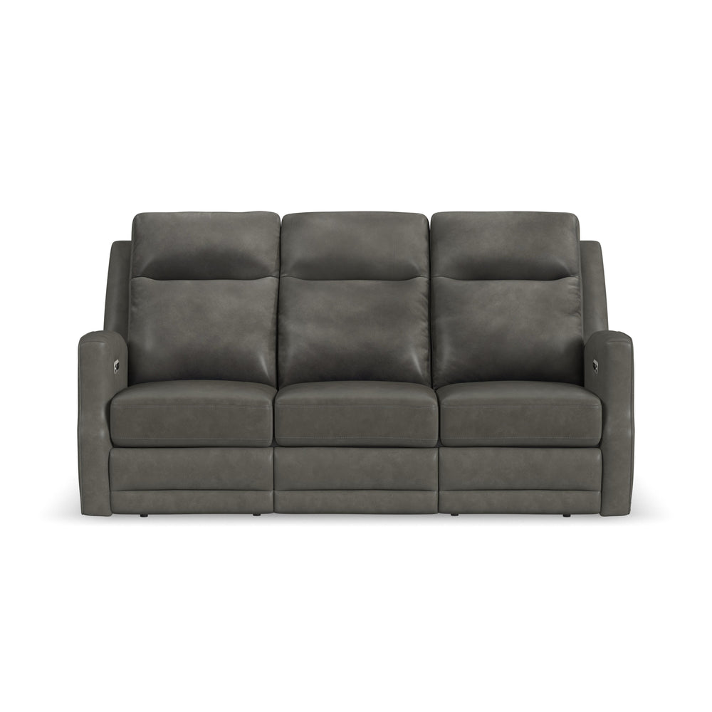 Maxwell Leather Power Reclining Sofa with Power Headrests and Lumbar in Cinder