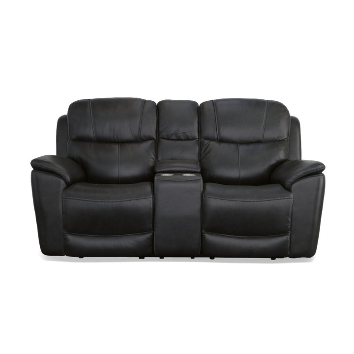 Crew Leather Power Reclining Loveseat with Console, Power Headrests &amp; Lumbar in Raven