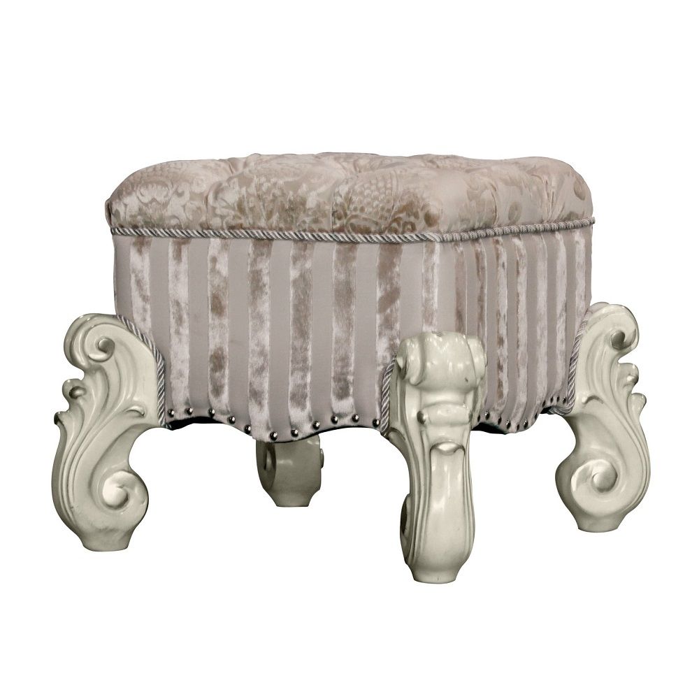 ACME Furniture Versailles Vanity Stool Ivory Fabric & Bone White