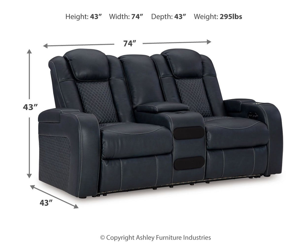 Fyne-Dyme - Power Reclining Loveseat with Console/Adj Hdrst - Sapphire