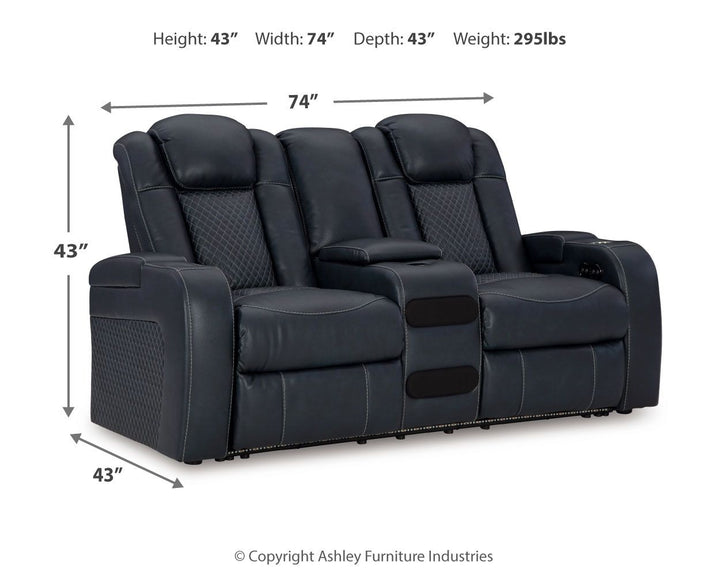 Fyne-Dyme - Power Reclining Loveseat with Console/Adj Hdrst - Sapphire