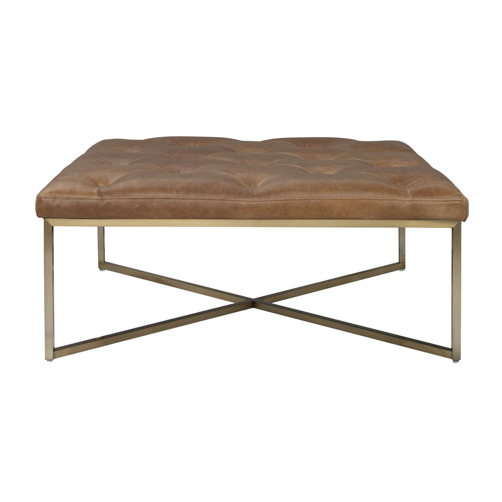Hamilton Leather Square Upholstered Ottoman in Chestnut