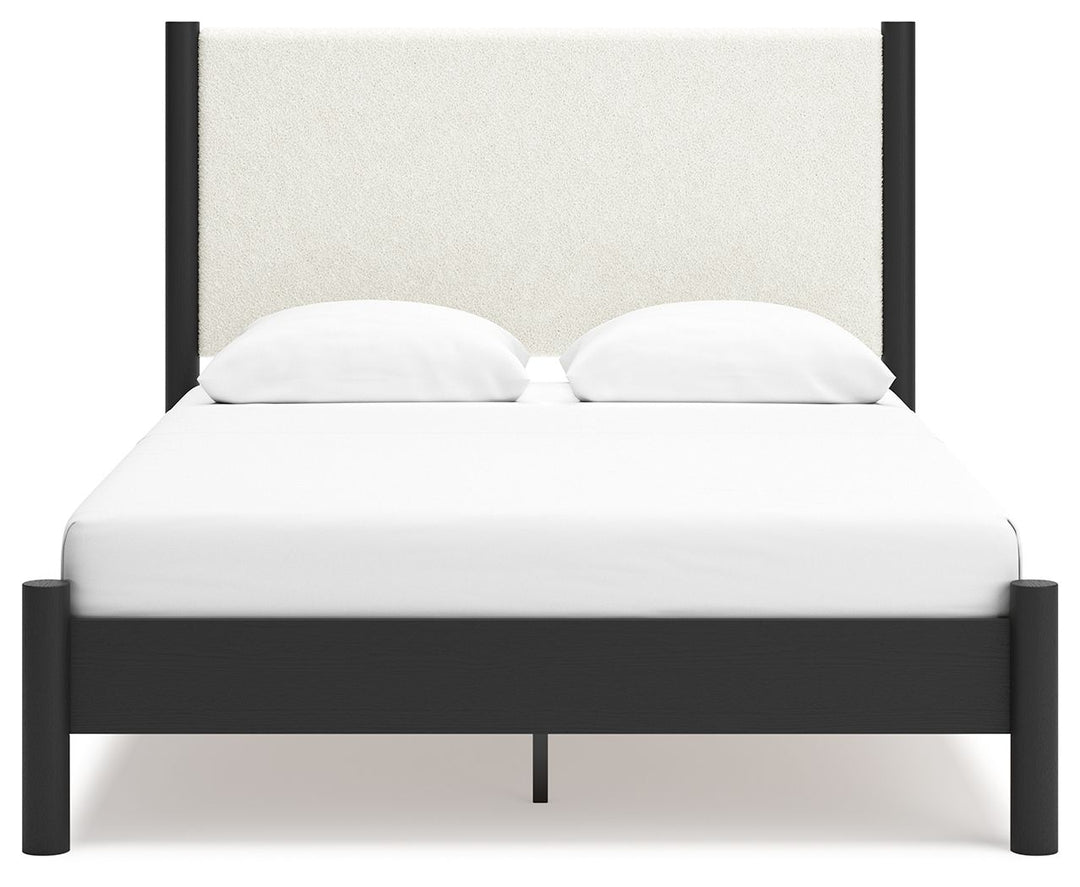 Cadmori - Queen Upholstered Panel Bed - Black / White by Ashley Furniture product image