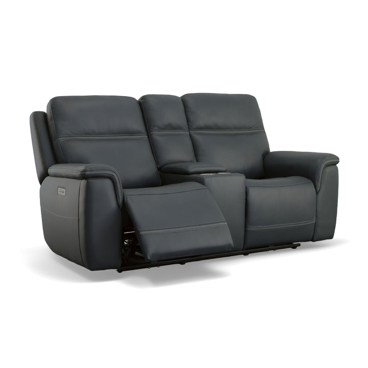 Sawyer Leather Pwr Recl Loveseat w/ Console, Pwr Hdrsts, Lumbar in Marine