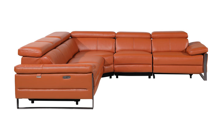 DivanItalia 1246 5-Piece L-Shaped Modular Power Reclining Sectional with Power Headrests – Top Grain Italian Leather - Camel