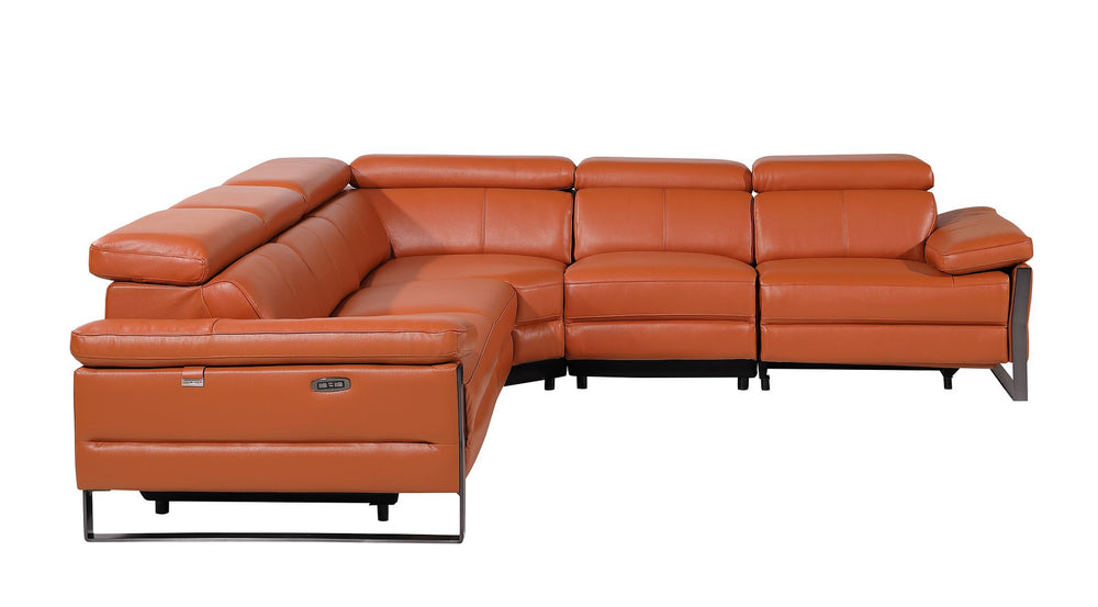DivanItalia 1246 5-Piece L-Shaped Modular Power Reclining Sectional with Power Headrests – Top Grain Italian Leather - Camel