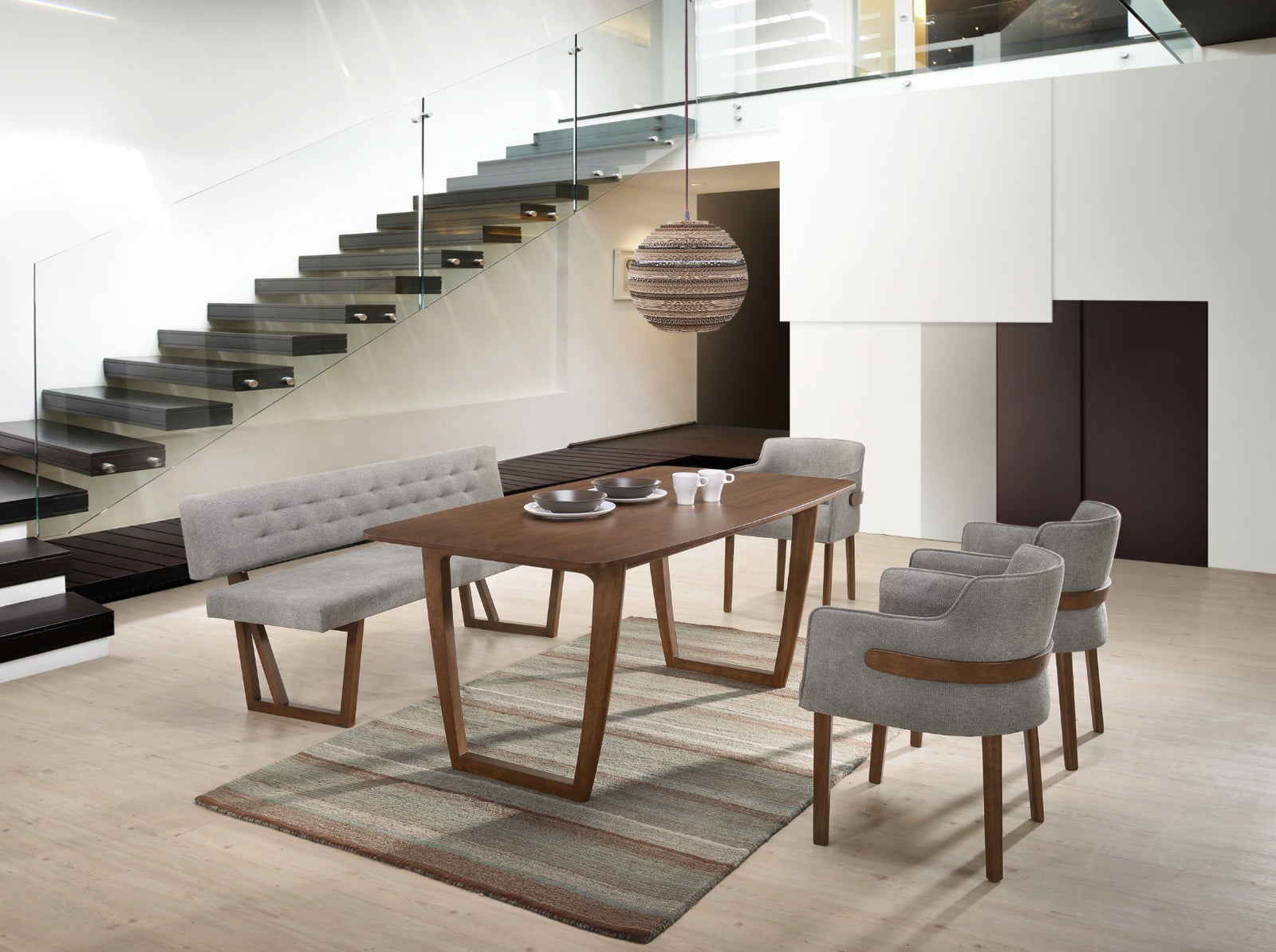 Jordan Modern Grey  and  Walnut Dining Bench