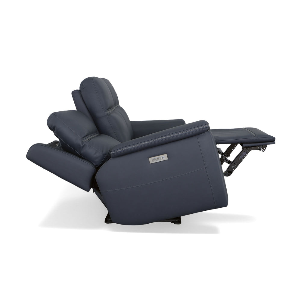 Sawyer Leather Power Reclining Sofa with Power Headrests & Lumbar in Marine