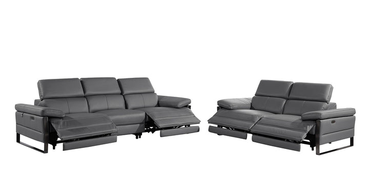 DivanItalia 1246 Modular Power Dual Reclining Sofa and Loveseat Set with Power Headrests – Top Grain Italian Leather - Dark Gray