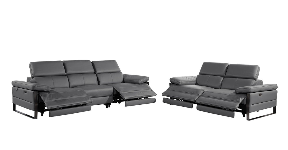 DivanItalia 1246 Modular Power Dual Reclining Sofa and Loveseat Set with Power Headrests – Top Grain Italian Leather - Dark Gray
