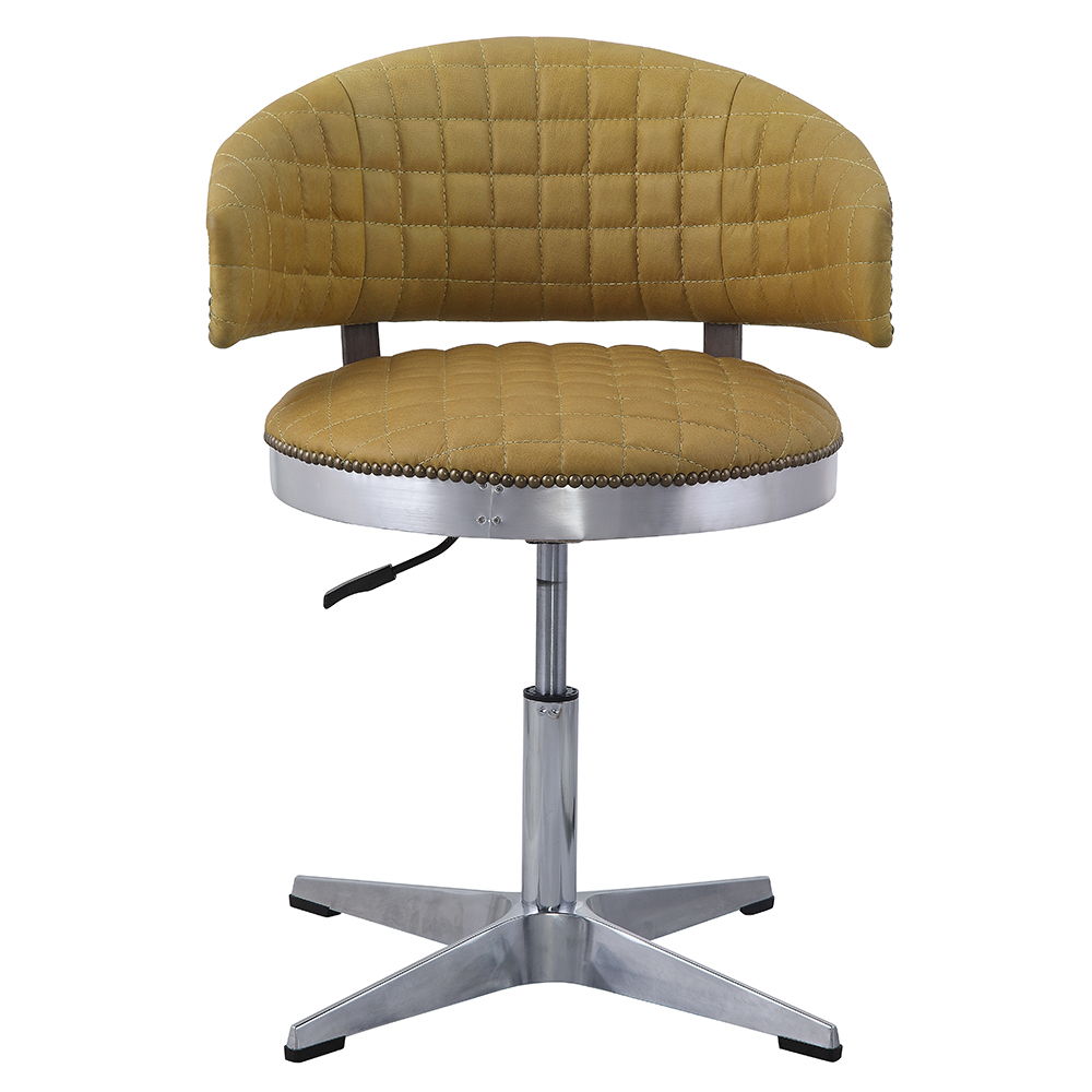 Brancaster - Adjustable Stool With Swivel - Turmeric Top Grain Leather & Chrome