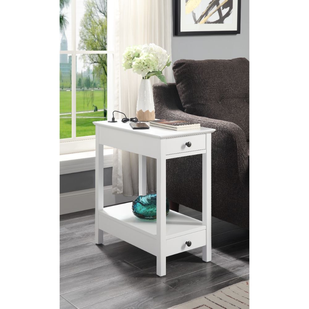 Byzad - Accent Table With USB - White
