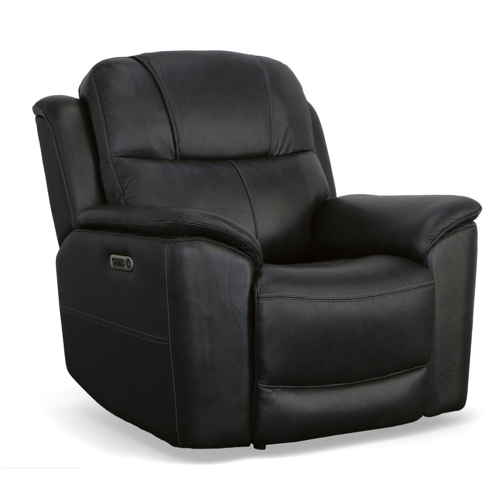 Crew Leather Power Recliner with Power Headrest &amp; Lumbar in Raven