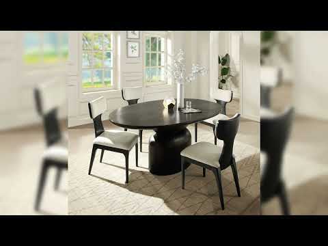Koen - Round Dining Table, Engineering Marble Top - White & Black