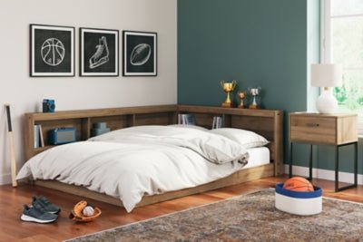 Deanlow Full Bookcase Storage Bed - Light Brown Storage Bed modern furniture Contempo Furniture