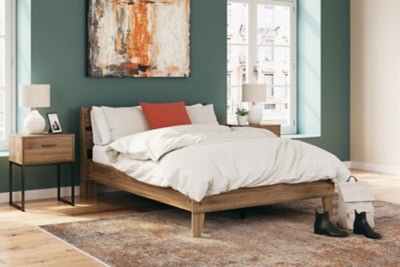 Deanlow Full Platform Panel Bed - Light Brown Panel Bed modern furniture Contempo Furniture