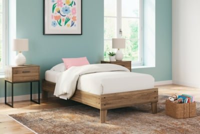 Deanlow Twin Platform Bed - Light Brown Platform Bed modern furniture Contempo Furniture