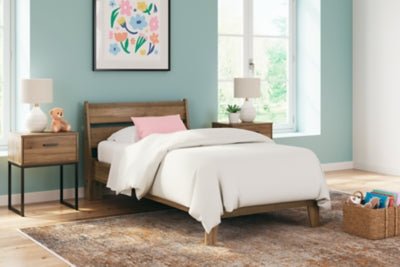 Deanlow Twin Platform Panel Bed - Light Brown Panel Bed modern furniture Contempo Furniture