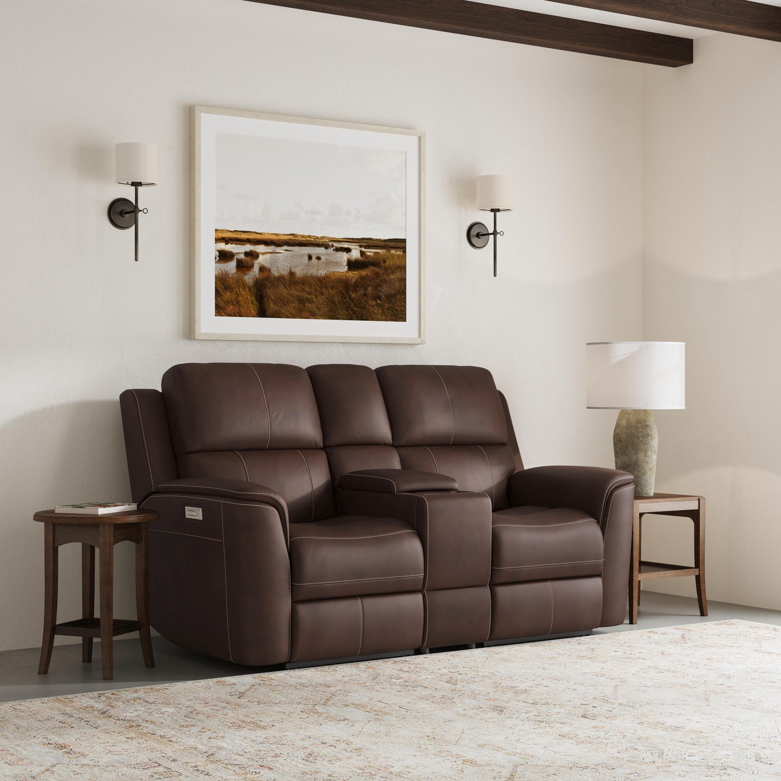 Flexsteel 1041-64PH-94671 Henry  Power Reclining Loveseat With Console & Power Headrests & Lumbar  Burnt Umber