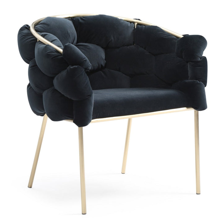 Debra  Modern Black Velvet + Brushed Brass Dining Chair