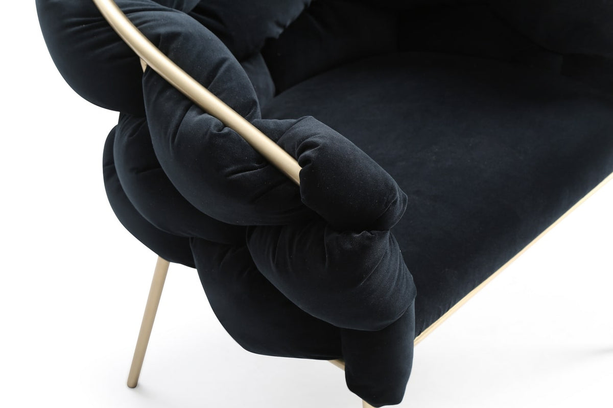 Debra - Modern Black Velvet + Brushed Brass Dining Chair - View 2