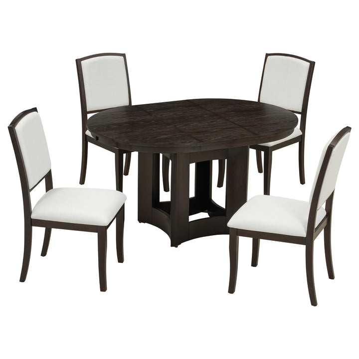 farmhouse-extendable-round-dining-table-set-for-5-with-upholstered-chairs-and-16inch-removable-leaf-espresso-beige