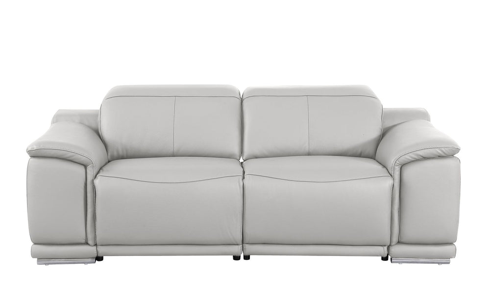 DivanItalia 9762 2-Piece Modular Power Reclining Console with 2 Power Recliners in Top Grain Italian Leather - Light Gray