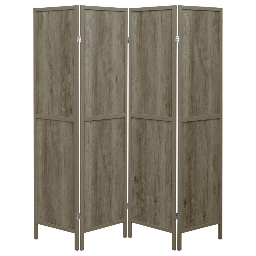 Deepika - 4 - Panel Room Divider Folding Screen - Gray Driftwood Room Divider modern furniture Contempo Furniture